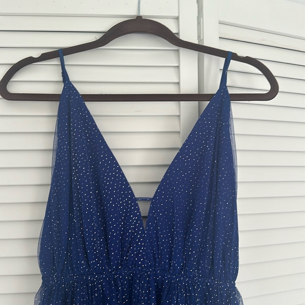 Dark blue with silver sparkle long dress S/M